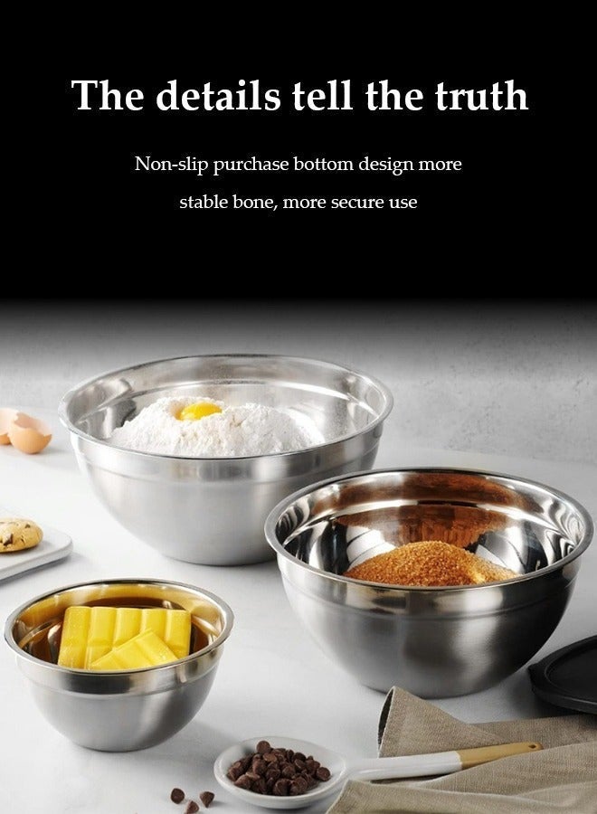 DUNISO 5 قطع من أوعية الخلط المصنوعة من الفولاذ المقاوم للصدأ مع غطاء، وعاء سلطة متداخل، غطاء محكم، قاعدة غير قابلة للانزلاق، مناسبة للمطبخ والخبز، 0.7/1/1.5/3/4.5QT - Image 5